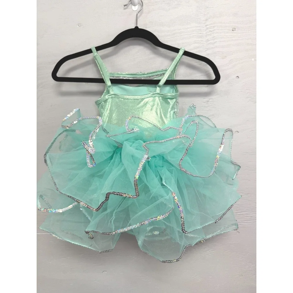 Weissman Mint Green Sequin Floral‎ Dance Costume Tutu Leotard Girls CXS E2152